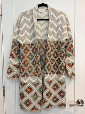 Dreamers Southwestern Aztec Open Front Long Cardigan Sweater M/L Boho